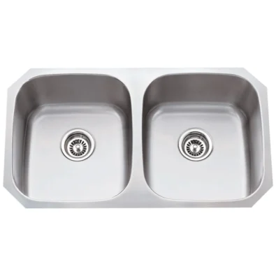 32-1/4" L x 18-1/2" W x 9" D Undermount 18 Gauge Stainless Steel 50/50 Double Bowl Sink