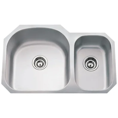 31-1/2" L x 20-1/2" W x 9" D Undermount 18 Gauge Stainless Steel 70/30 Double Bowl Sink