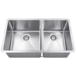 32" L x 19" W x 10" D Undermount 16 Gauge Handmade Stainless Steel 60/40 Double Bowl Sink