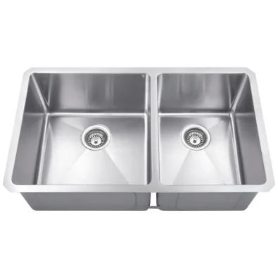 32" L x 19" W x 10" D Undermount 16 Gauge Handmade Stainless Steel 60/40 Double Bowl Sink