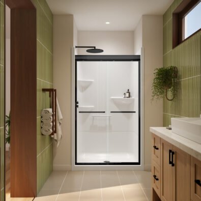 Misca 40-44 x 71 in. 6mm Bypass Shower Door for Alcove Installation with Clear glass in Matte Black