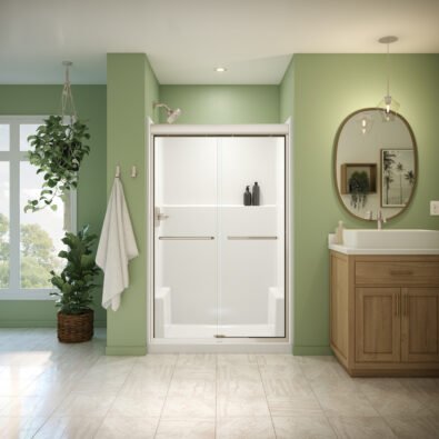 Misca 43-47 x 71 in. 6mm Bypass Shower Door for Alcove Installation with Clear glass in Brushed Nickel