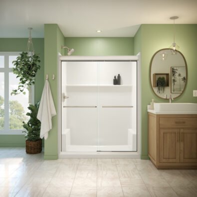 Misca 55-59 x 71 in. 6mm Bypass Shower Door for Alcove Installation with Clear glass in Brushed Nickel