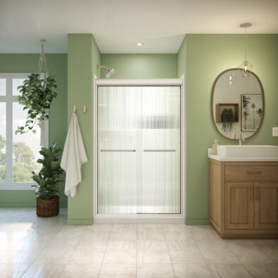 Misca 43-47 x 71 in. 6mm Bypass Shower Door for Alcove Installation with Fluted glass in Brushed Nickel