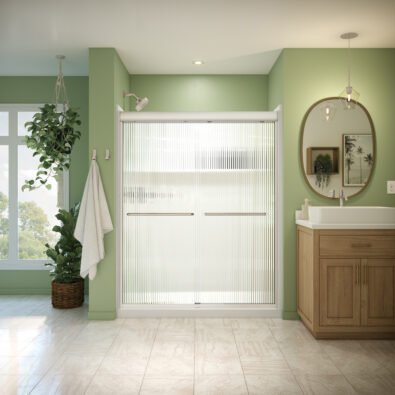 Misca 55-59 x 71 in. 6mm Bypass Shower Door for Alcove Installation with Fluted glass in Brushed Nickel