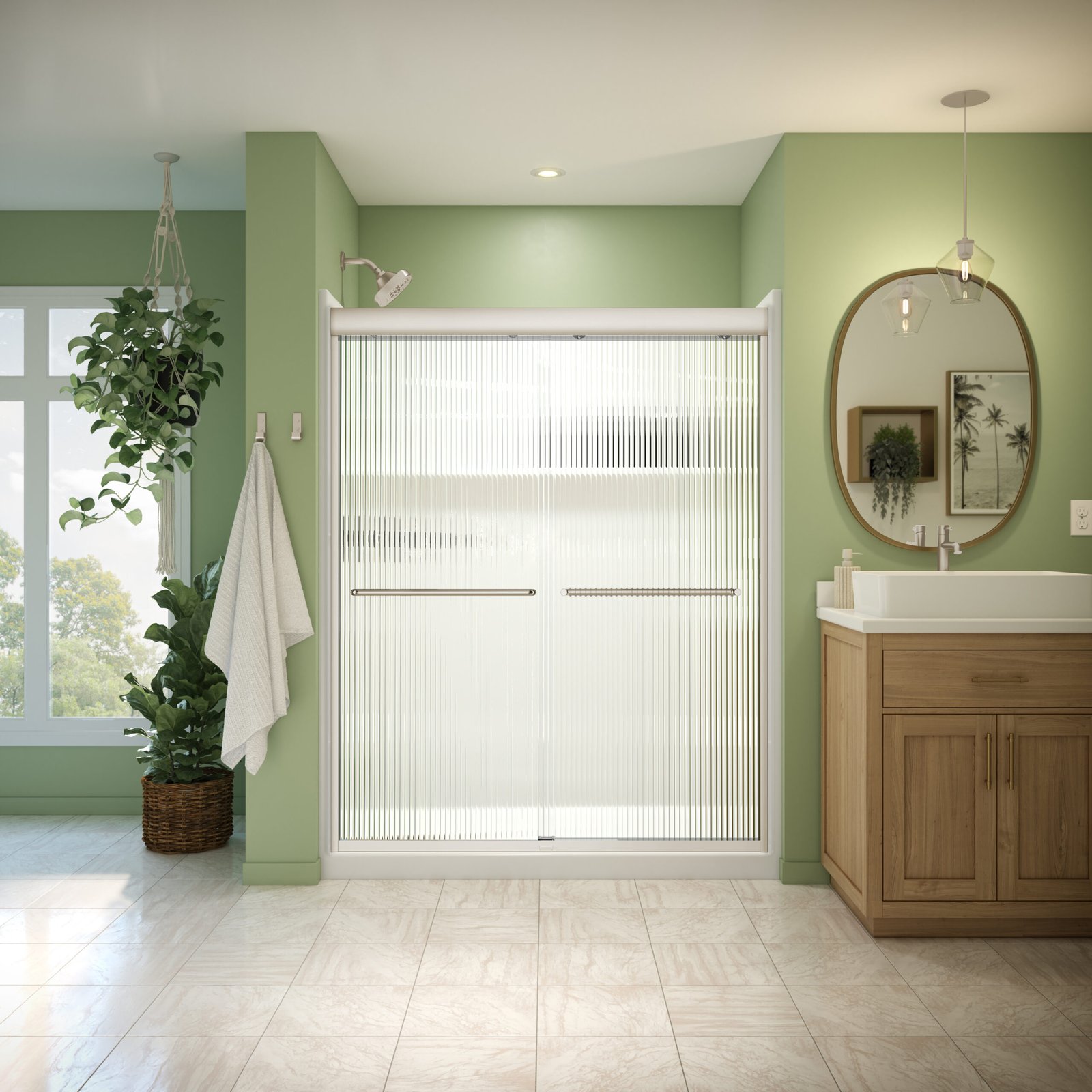 Misca 55-59 x 71 in. 6mm Bypass Shower Door for Alcove Installation with Fluted glass in Brushed Nickel