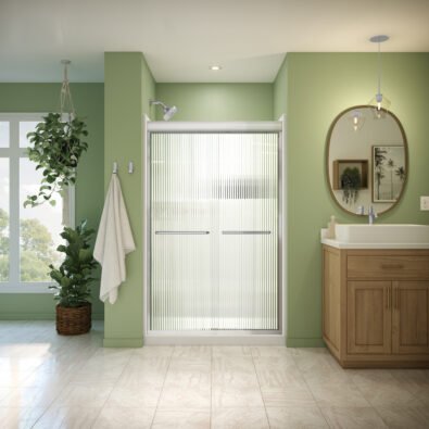 Misca 43-47 x 71 in. 6mm Bypass Shower Door for Alcove Installation with Fluted glass in Chrome