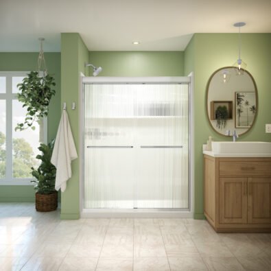 Misca 55-59 x 71 in. 6mm Bypass Shower Door for Alcove Installation with Fluted glass in Chrome