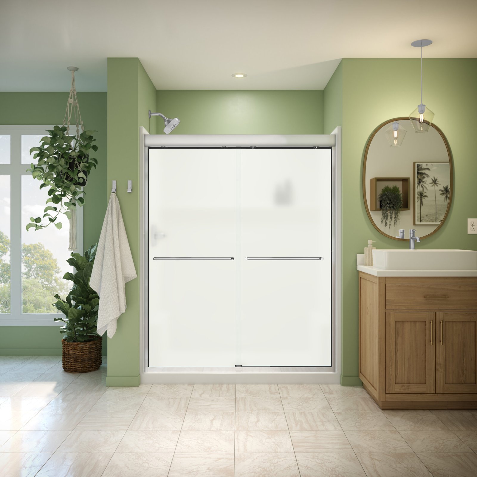 Misca 55-59 x 71 in. 6mm Bypass Shower Door for Alcove Installation with Frosted glass in Chrome