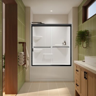 Misca 51-55 x 57 in. 6mm Bypass Tub Door for Alcove Installation with Clear glass in Matte Black