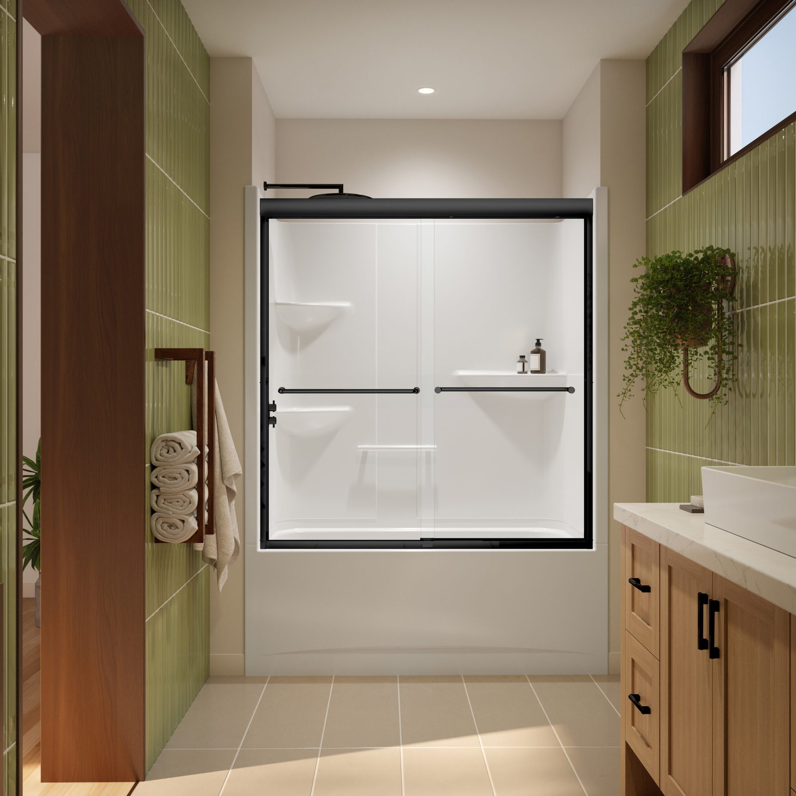 Misca 51-55 x 57 in. 6mm Bypass Tub Door for Alcove Installation with Clear glass in Matte Black