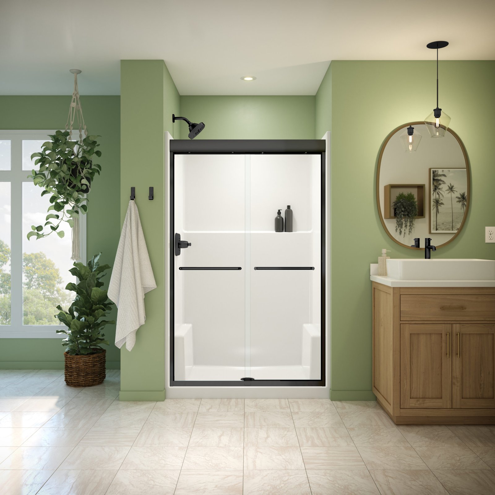 Misca 43-47 x 71 in. 6mm Bypass Shower Door for Alcove Installation with Clear glass in Matte Black