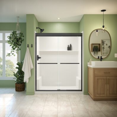 Misca 55-59 x 71 in. 6mm Bypass Shower Door for Alcove Installation with Clear glass in Matte Black