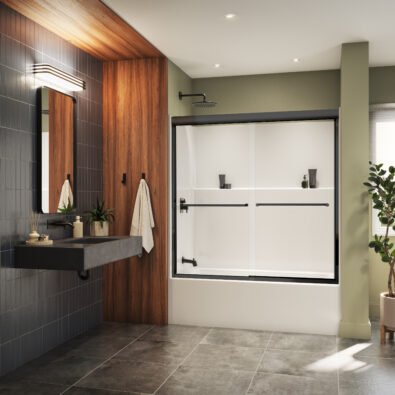 Misca 55-59 x 57 in. 6mm Bypass Tub Door for Alcove Installation with Clear glass in Matte Black