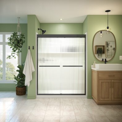 Misca 55-59 x 71 in. 6mm Bypass Shower Door for Alcove Installation with Fluted glass in Matte Black