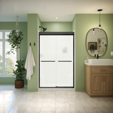Misca 43-47 x 71 in. 6mm Bypass Shower Door for Alcove Installation with Frosted glass in Matte Black