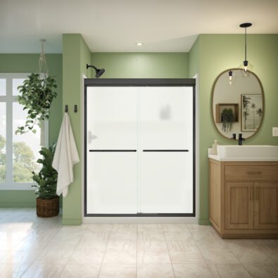 Misca 55-59 x 71 in. 6mm Bypass Shower Door for Alcove Installation with Frosted glass in Matte Black