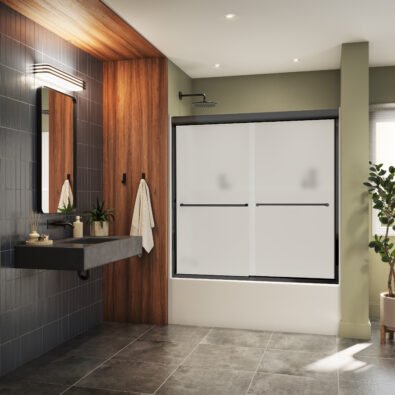 Misca 55-59 x 57 in. 6mm Bypass Tub Door for Alcove Installation with Frosted glass in Matte Black