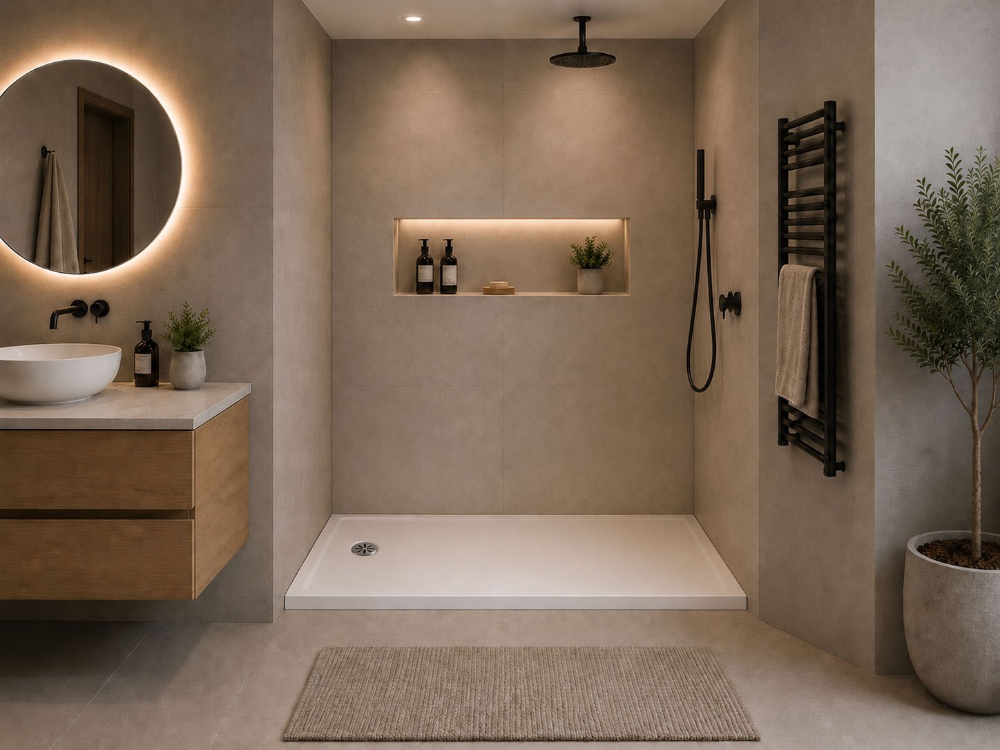 Shower Base in White with left steel Drain
