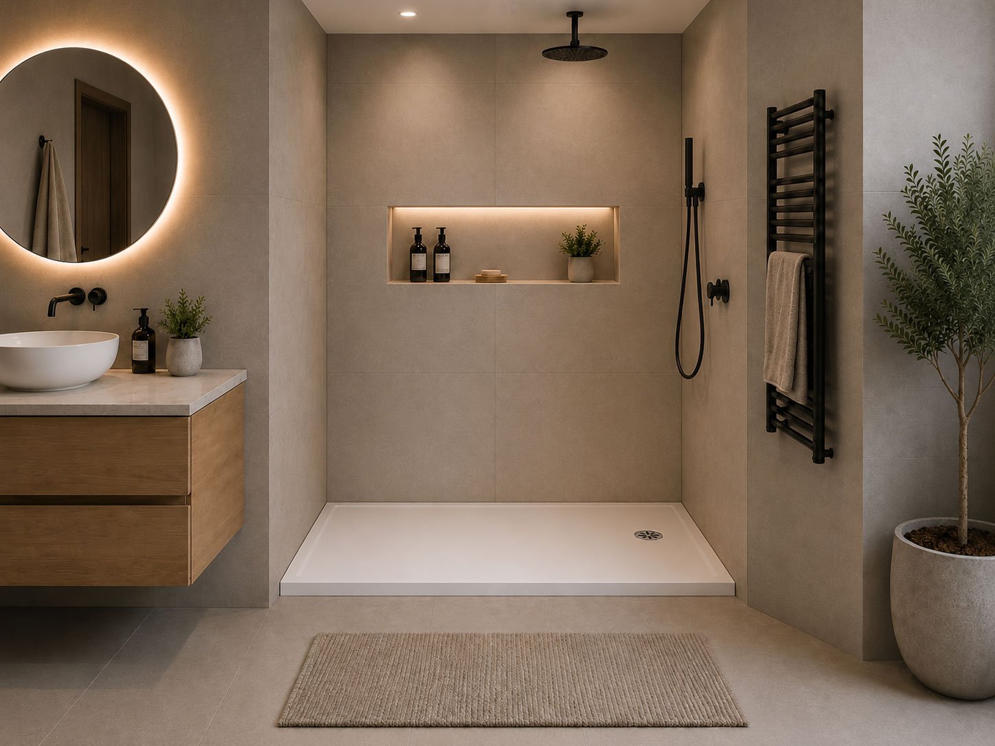 Shower Base in White with right steel Drain