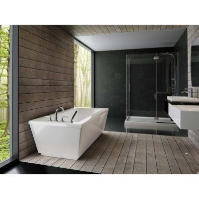 Munich F2 3260 AFR Acrylic Freestanding End Drain Mass-Air Bathtub in White