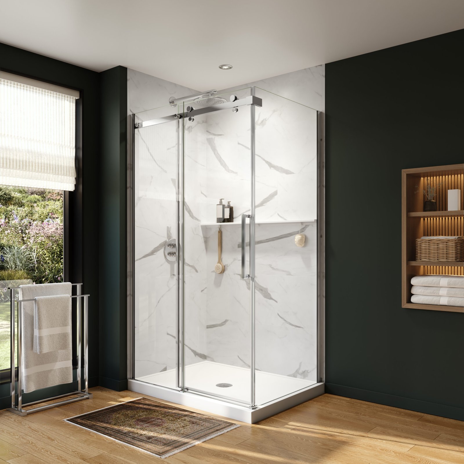 Axion 48 x 36 x 78 3/4 in. 8mm Sliding Shower Door for Corner Installation with Clear glass in Chrome