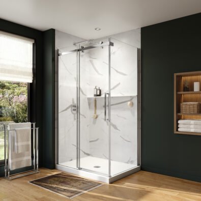 Axion 48 x 32 x 78 3/4 in. 8mm Sliding Shower Door for Corner Installation with Clear glass in Chrome