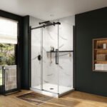 Axion 48 x 32 x 78 3/4 in. 8mm Sliding Shower Door for Corner Installation with Clear glass in Matte Black