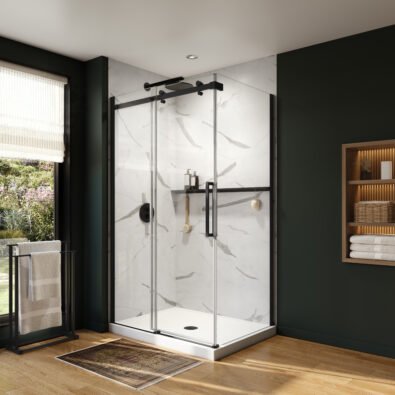 Axion 48 x 32 x 78 3/4 in. 8mm Sliding Shower Door for Corner Installation with Clear glass in Matte Black