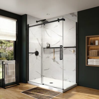 Axion 60 x 36 x 78 3/4 in. 8mm Sliding Shower Door for Corner Installation with Clear glass in Matte Black