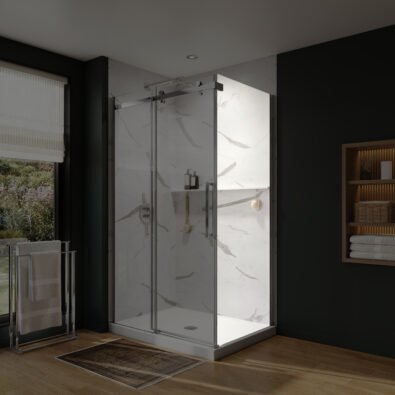 Axion Return Panel for 32 in. Base with Clear glass in Chrome