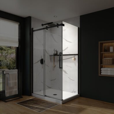 Axion Return Panel for 32 in. Base with Clear glass in Matte Black