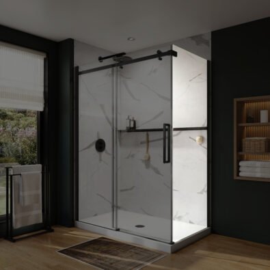 Axion Return Panel for 36 in. Base with Clear glass in Matte Black
