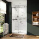 Axion 44 1/2-47 x 78 3/4 in. 8 mm Sliding Shower Door with Towel Bar for Alcove Installation with Clear glass in Chrome