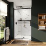 Axion 44 1/2-47 x 78 3/4 in. 8 mm Sliding Shower Door with Towel Bar for Alcove Installation with Clear glass in Matte Black