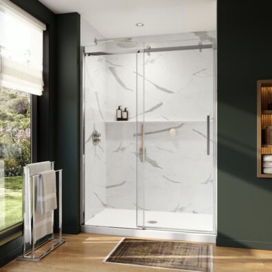 Axion 56 1/2-59 x 78 3/4 in. 8mm Sliding Shower Door for Alcove Installation with Clear glass in Chrome