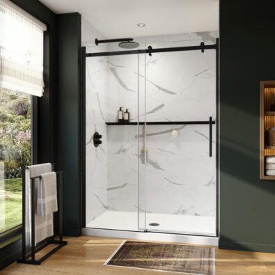 Axion 56 1/2-59 x 78 3/4 in. 8mm Sliding Shower Door for Alcove Installation with Clear glass in Matte Black
