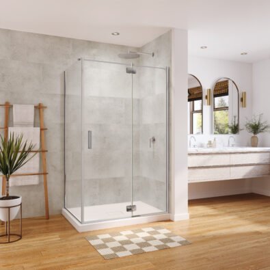 Azelia 48 x 32 x 74 in. 6mm Pivot Shower Door for Corner Installation with Clear glass in Chrome