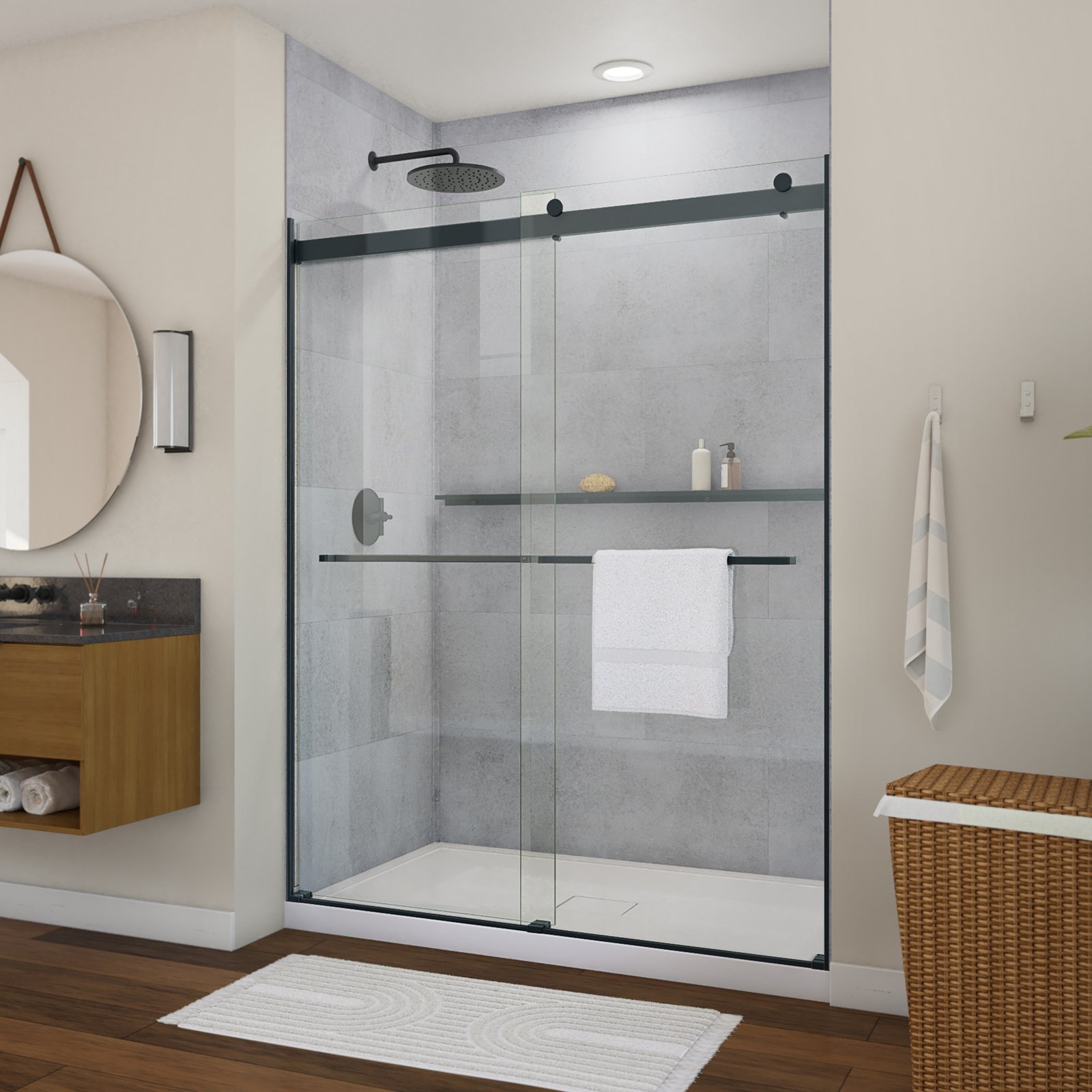Barena 56-60 x 76 in. 8mm Bypass Shower Door for Alcove Installation with Clear Glass in Matte Black