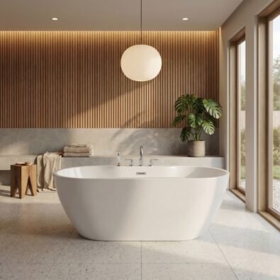 Berlin F1 3266 AFR Acrylic Freestanding Center Drain Mass-Air Bathtub in White