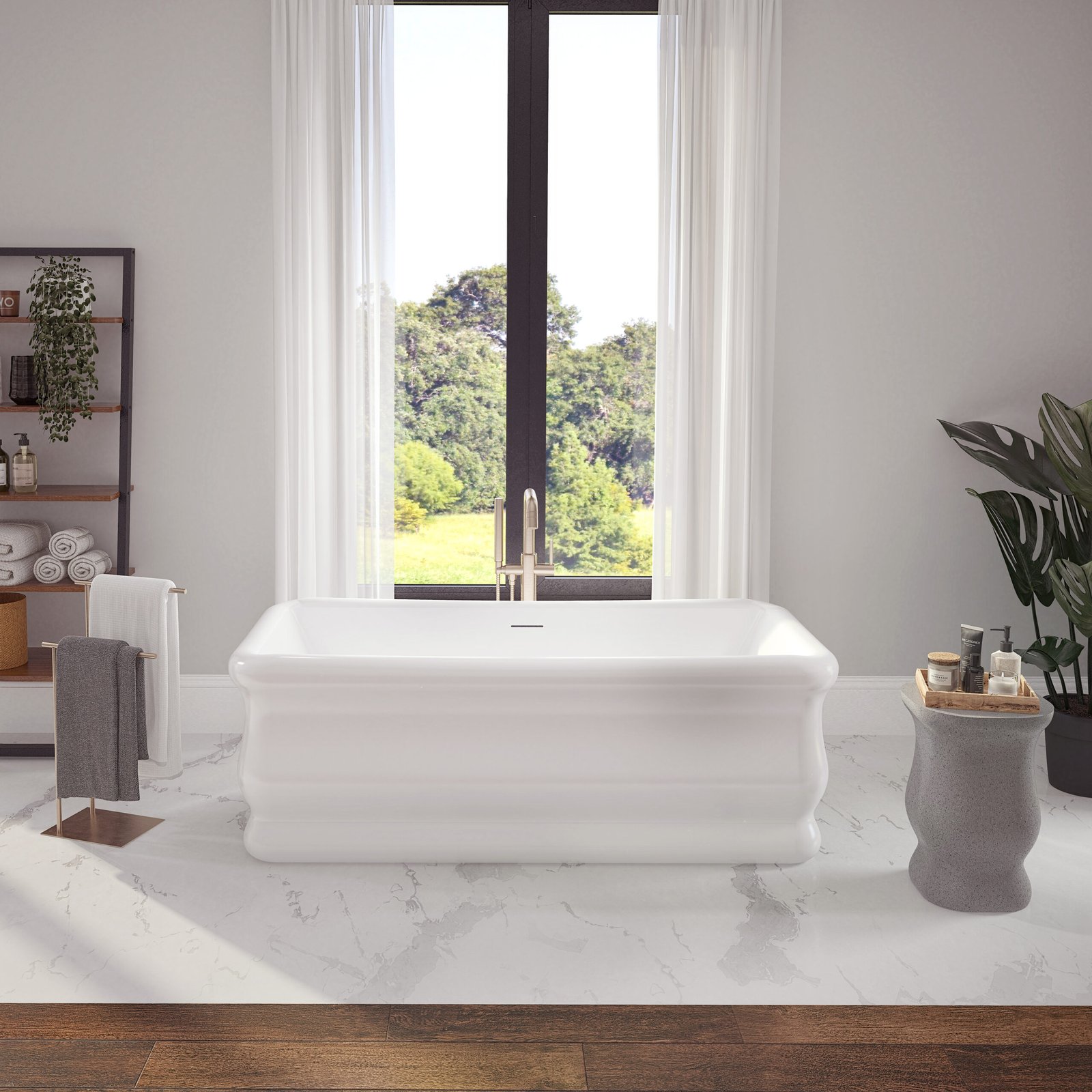 Loira 5932 Acrylic Freestanding Center Drain Bathtub in White