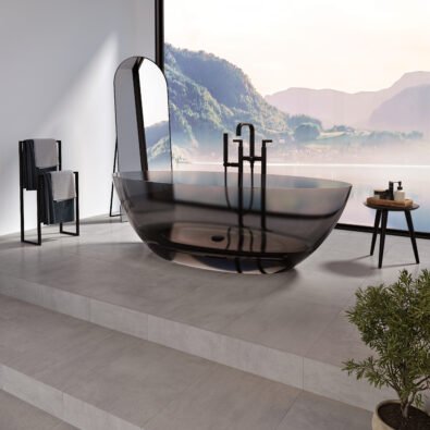 Mosta 6732 AFR Solid Surface Freestanding Center Drain Double Ended Bathtub in Black