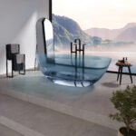 Mosta 6732 AFR Solid Surface Freestanding Center Drain Double Ended Bathtub in Blue