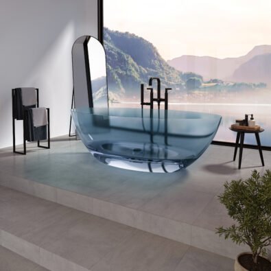 Mosta 6732 AFR Solid Surface Freestanding Center Drain Double Ended Bathtub in Blue