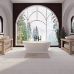 Nitra 7134 AFR Solid Surface Freestanding Double Slipper Center Drain Bathtub in Matte White