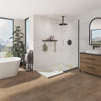 Pietra 6032 Stone Composite Shower Base in Calacata Gold