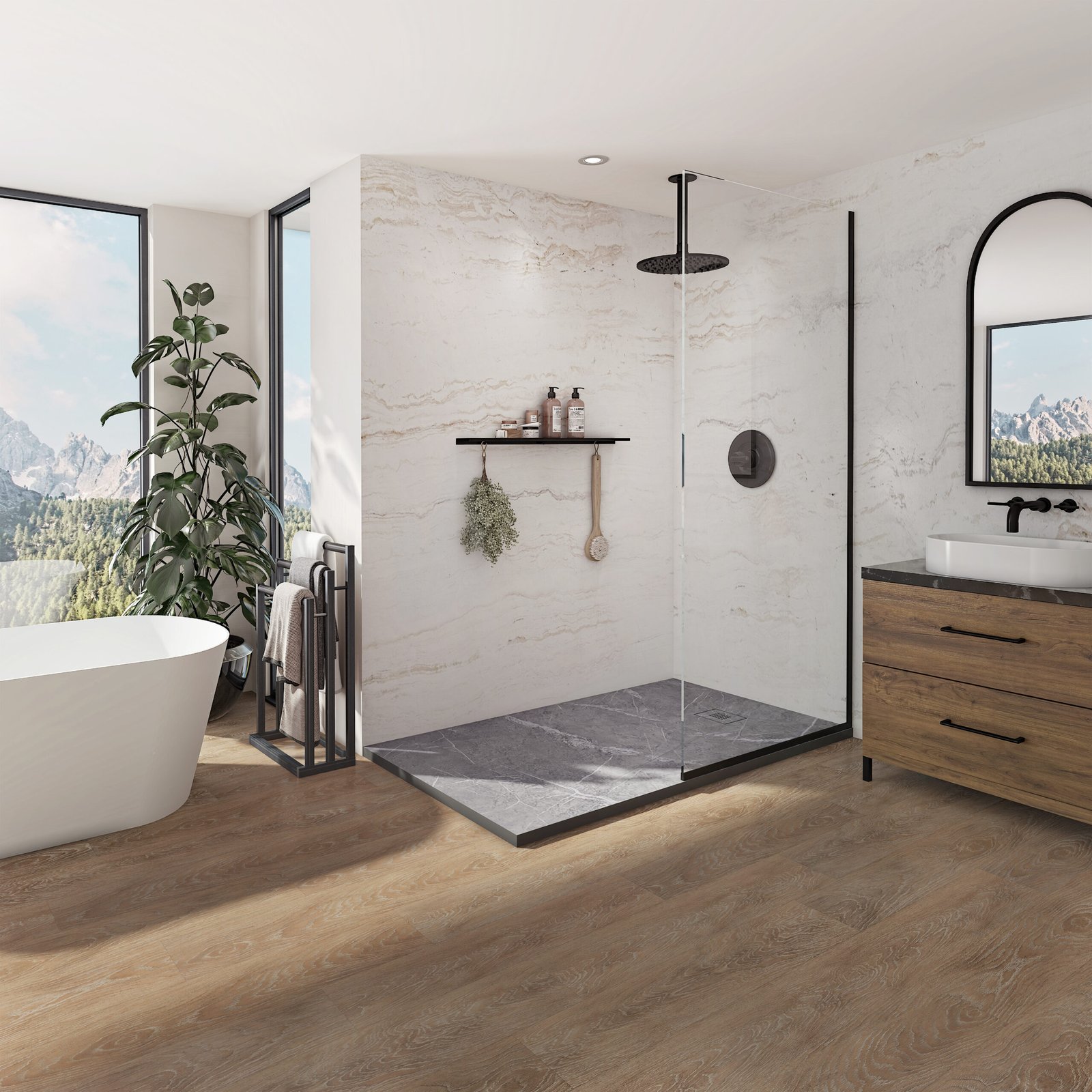 Pietra 6032 Stone Composite Shower Base in Gray Marble