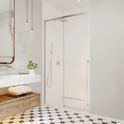 Kaveri 45 - 47 1/2 x 79 3/4in. 8mm Sliding Shower Door for Alcove Installation with Clear Glass in Chrome