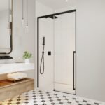 Kaveri 45 - 47 1/2 x 79 3/4in. 8mm Sliding Shower Door for Alcove Installation with Clear Glass in Matte Black