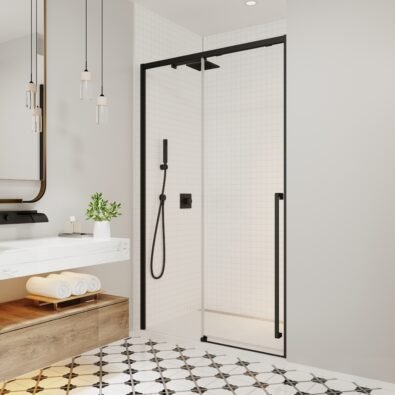 Kaveri 45 - 47 1/2 x 79 3/4in. 8mm Sliding Shower Door for Alcove Installation with Clear Glass in Matte Black